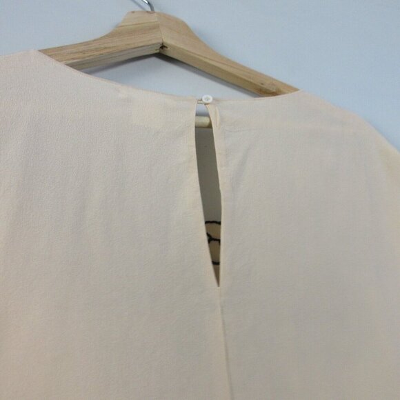 Club Monaco Floral Embellish Silk Blouse Women S Tan Boxy Cap Sleeve Casual 104 - Picture 6 of 11